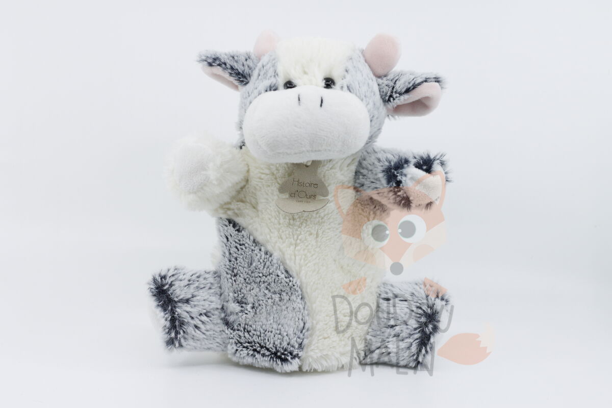  - zanimoos - marionnette vache blanc noir 20 cm 